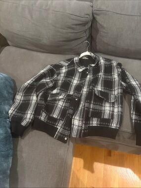 LA MIEL Black and White Plaid Bomber Jacket
